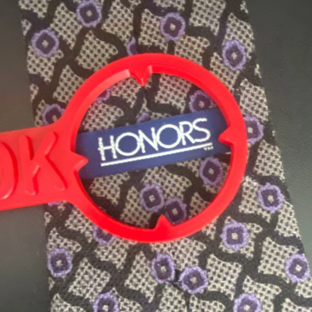 HONORS Silk Neck Tie Mens Black Purple Geometric Medallion‎ Pattern Classic 59x4